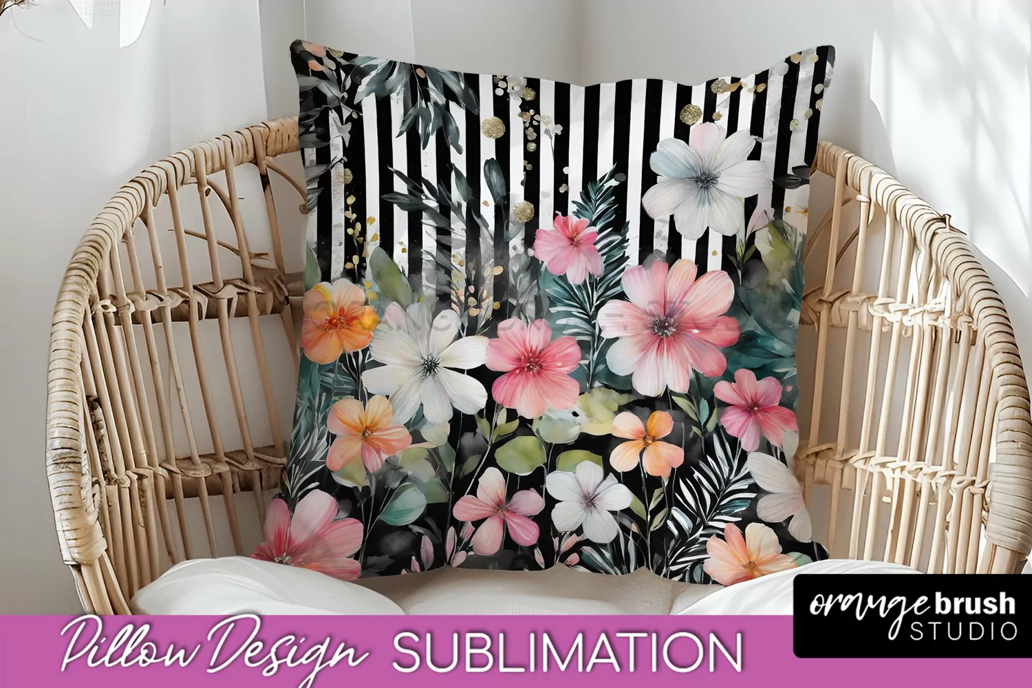 Watercolor Flowers Pillow Cover - Summer Pillow Sublimation product image 1