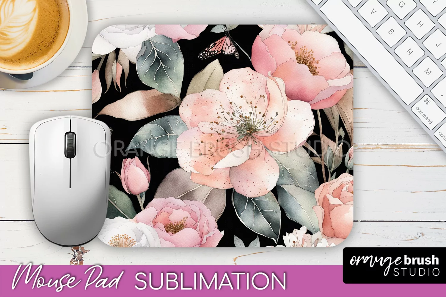 Floral Mouse Pad PNG - Pink Flowers Mousepad Sublimation product image 1
