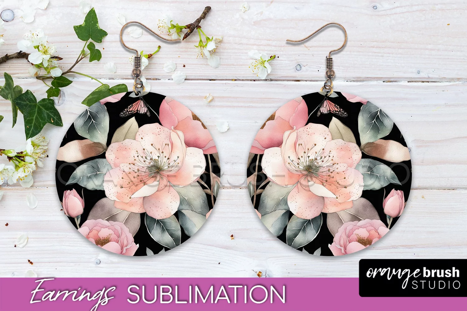 Watercolor Flowers Earrings, Pink Floral Earring Sublimation product image 1