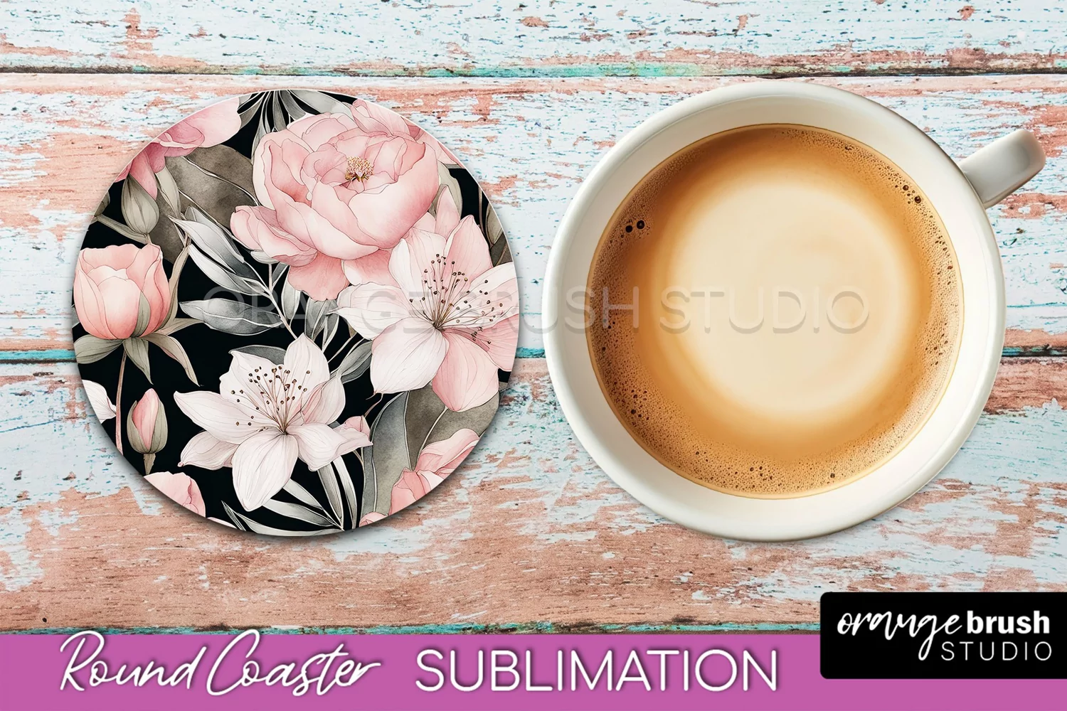 Watercolor Flowers Round Coaster - Floral Pink Sublimation product image 1
