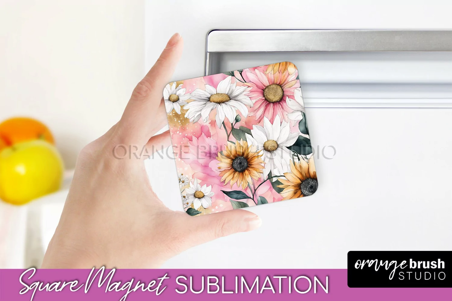 Pink Flowers Magnet Sublimation - Watercolor Magnet Design product image 1