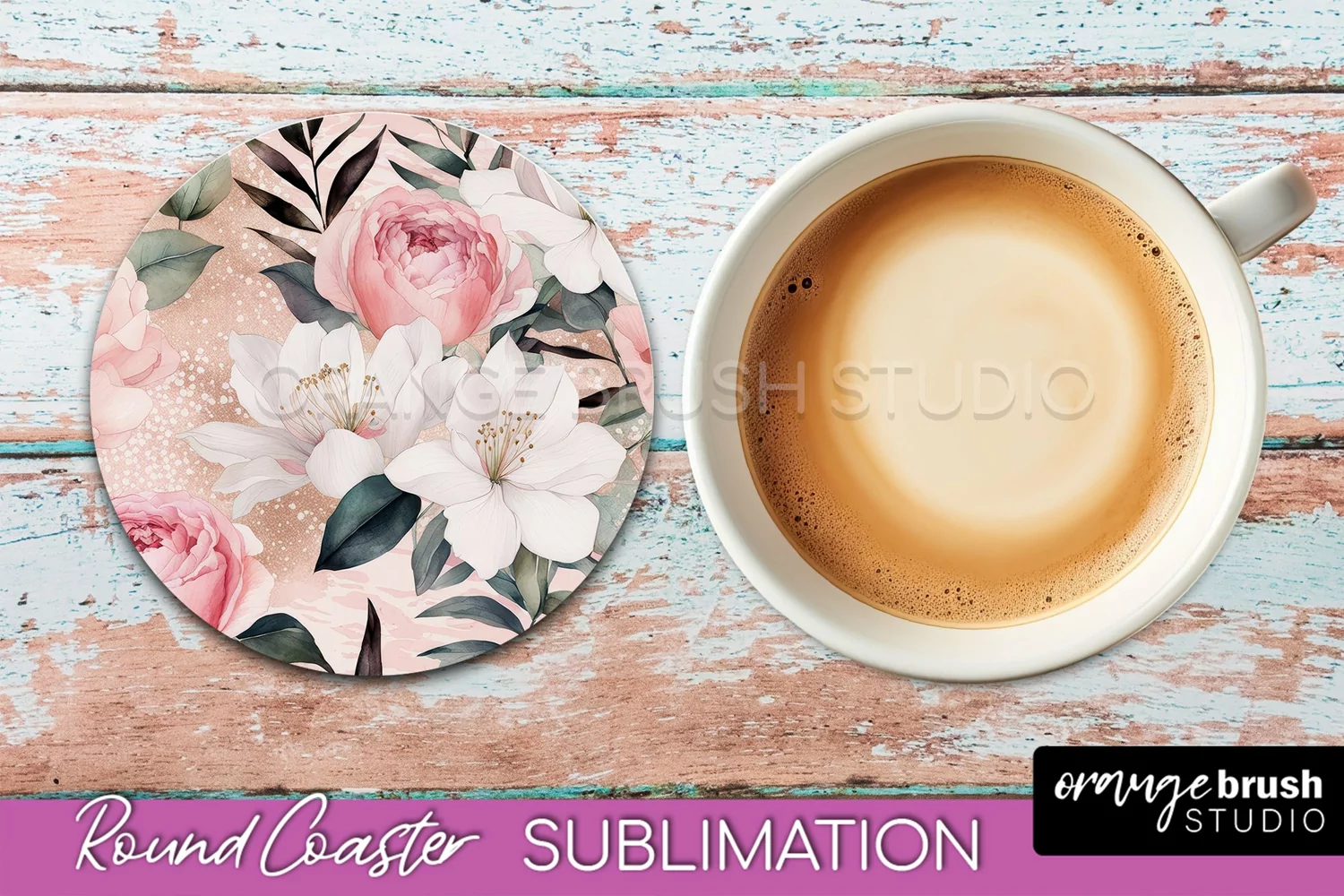Watercolor Flowers Round Coaster - Floral Pink Sublimation product image 1