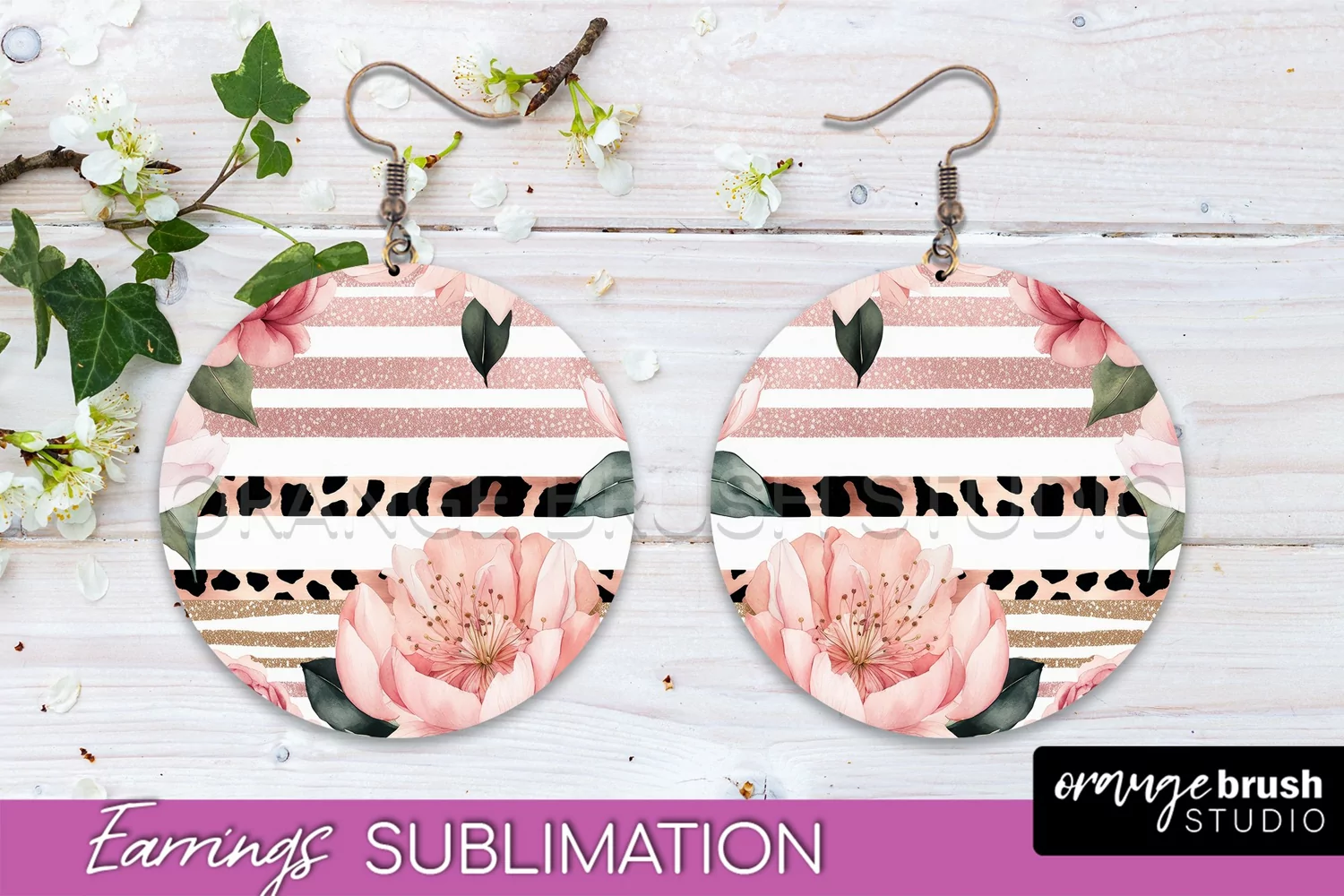 Watercolor Flowers Earrings, Pink Floral Earring Sublimation product image 1