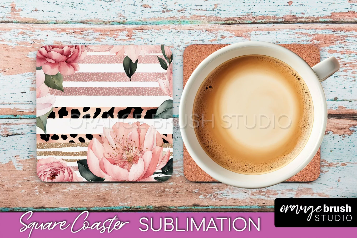 Watercolor Flowers Square Coaster - Floral Pink Sublimation product image 1