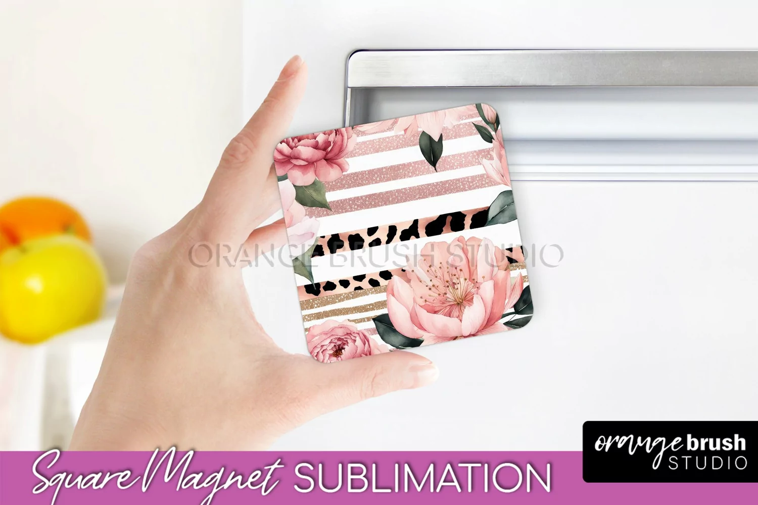 Pink Flowers Magnet Sublimation - Watercolor Magnet Design product image 1