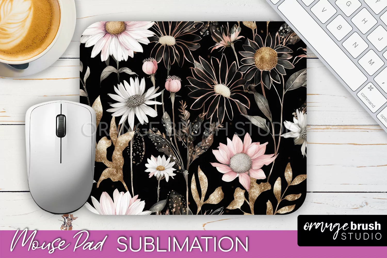 Floral Mouse Pad PNG - Pink Flowers Mousepad Sublimation product image 1