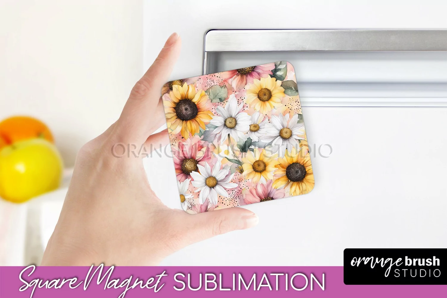 Pink Flowers Magnet Sublimation - Watercolor Magnet Design product image 1