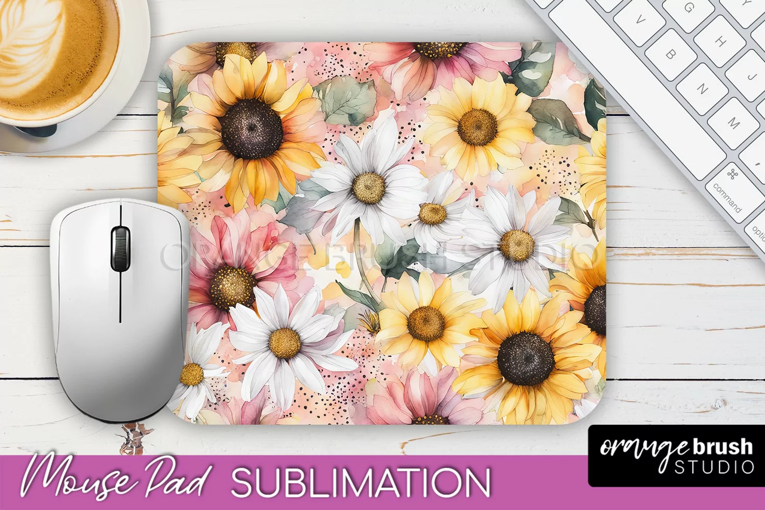 Floral Mouse Pad PNG - Pink Flowers Mousepad Sublimation product image 1