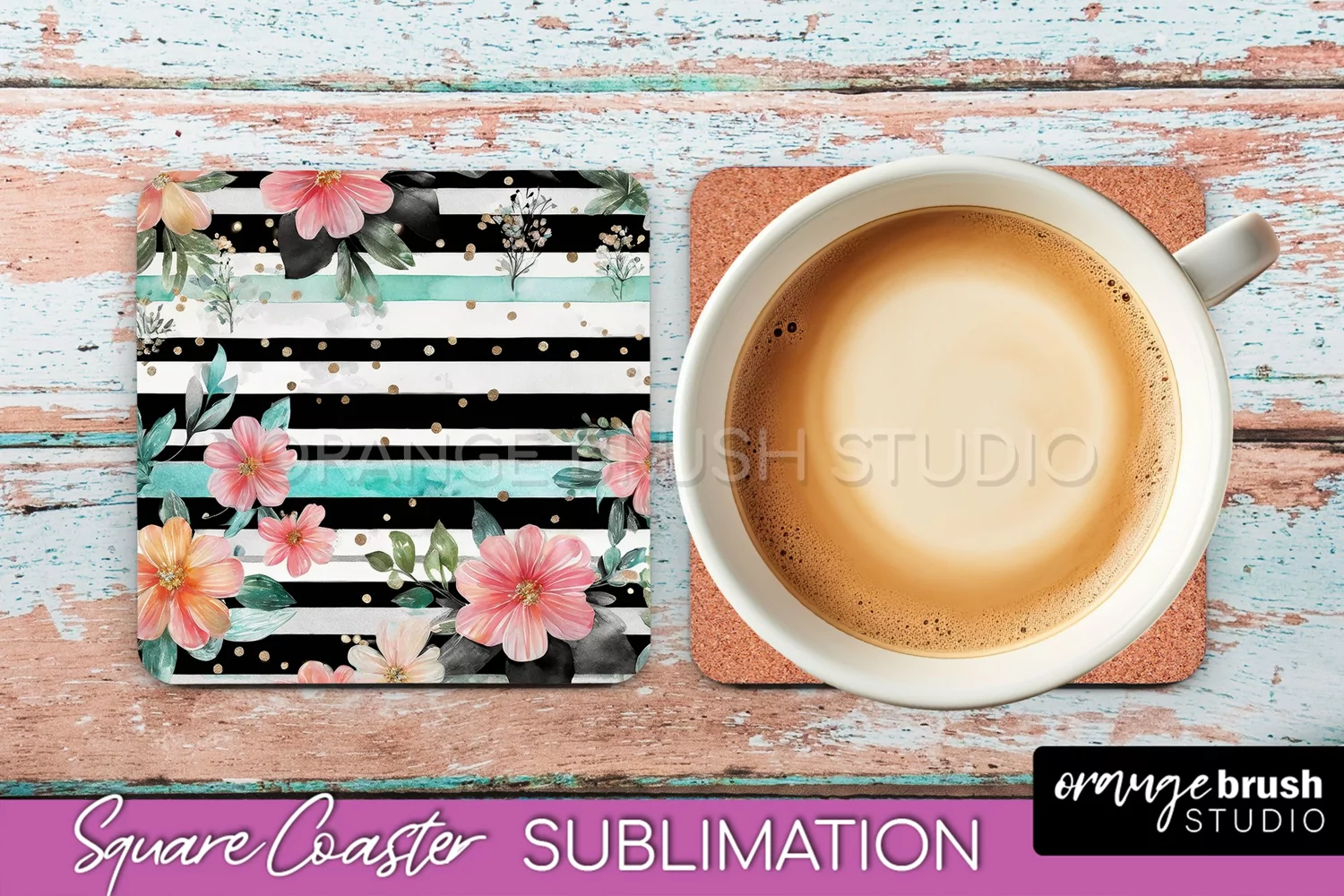 Watercolor Flowers Square Coaster - Floral Pink Sublimation product image 1
