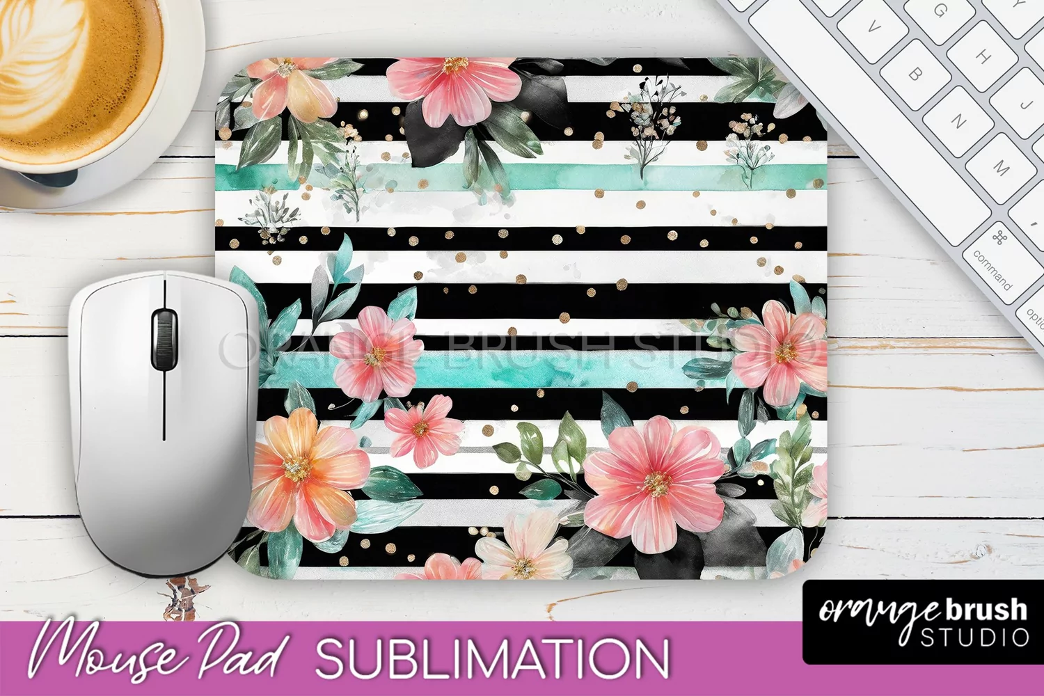 Floral Mouse Pad PNG - Pink Flowers Mousepad Sublimation product image 1