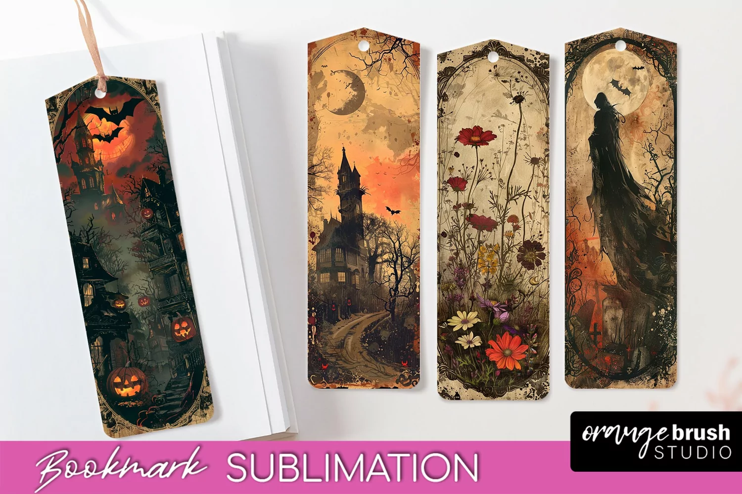 Vintage Halloween Bookmark - Printable Scrapbook Bookmarks product image 1