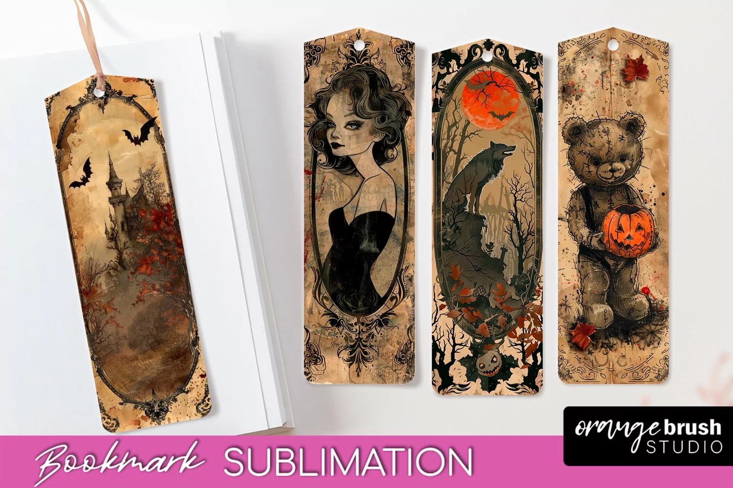 Vintage Halloween Bookmark - Printable Scrapbook Bookmarks product image 1