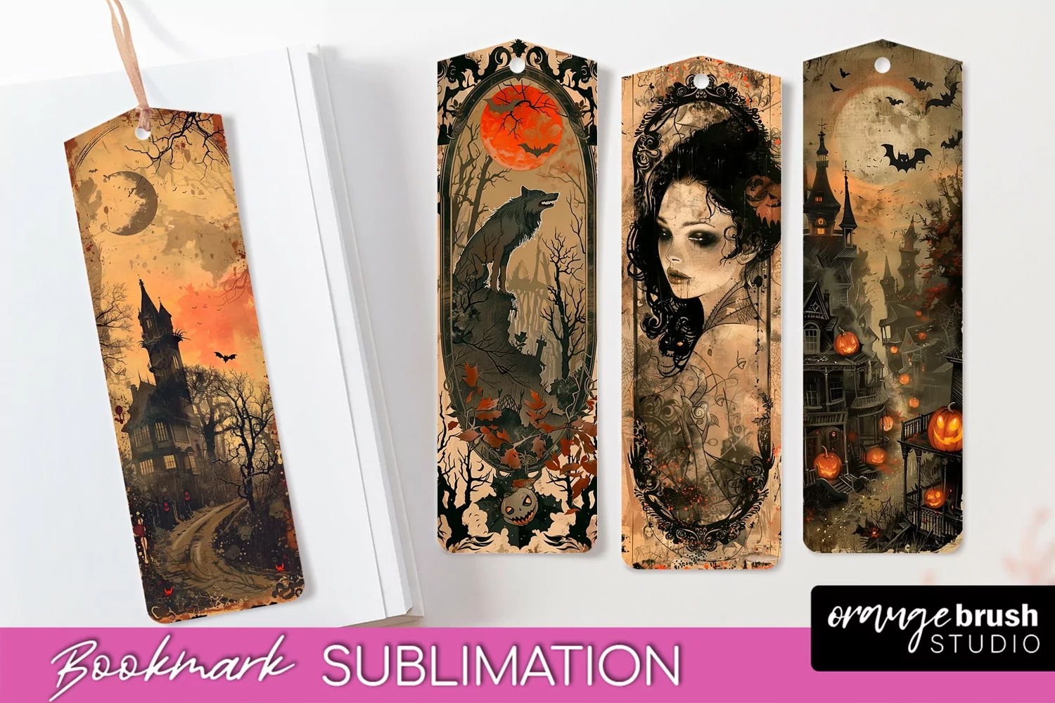 Vintage Halloween Bookmark - Printable Scrapbook Bookmarks product image 1