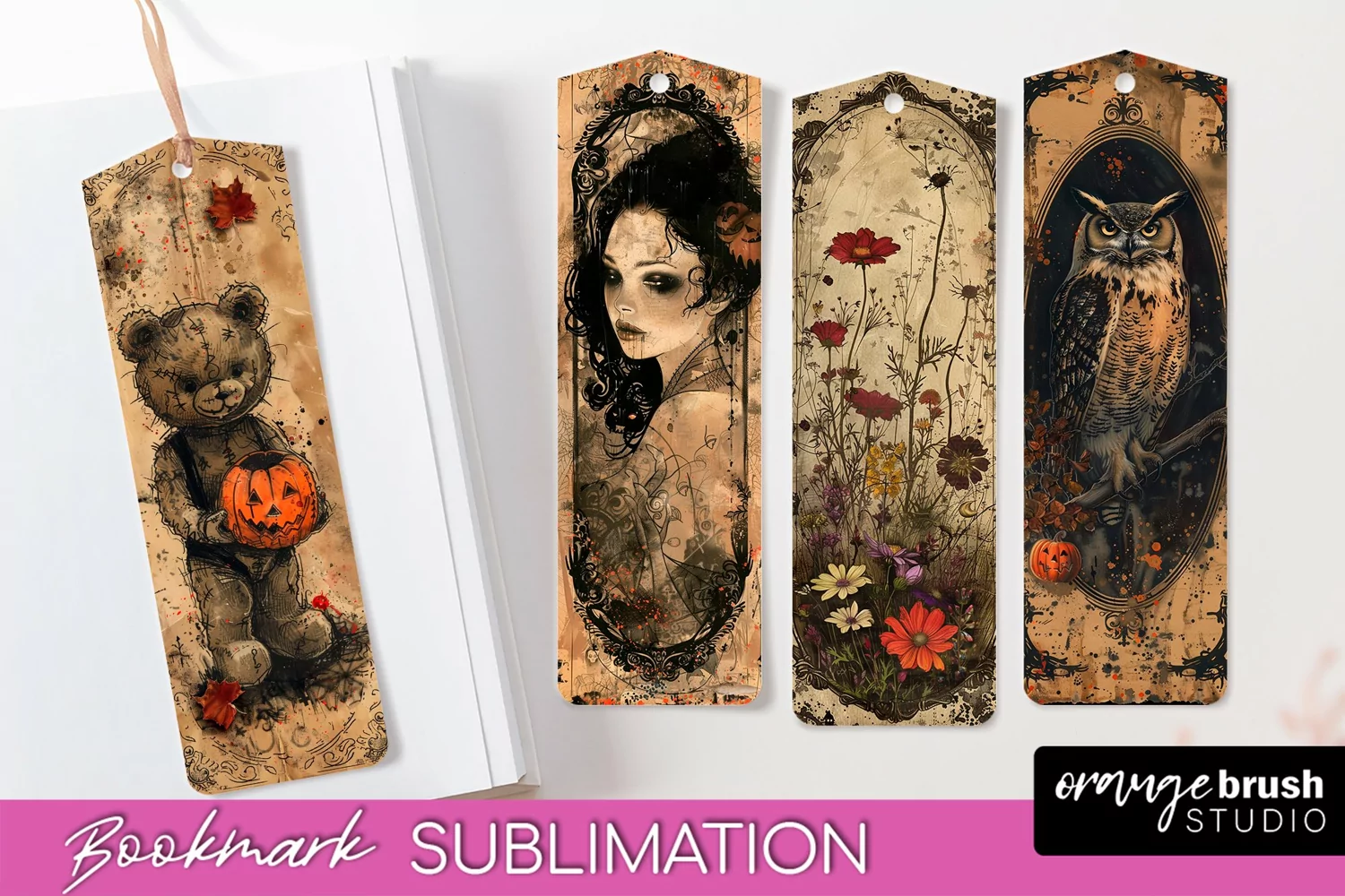 Vintage Halloween Bookmark - Printable Scrapbook Bookmarks product image 1