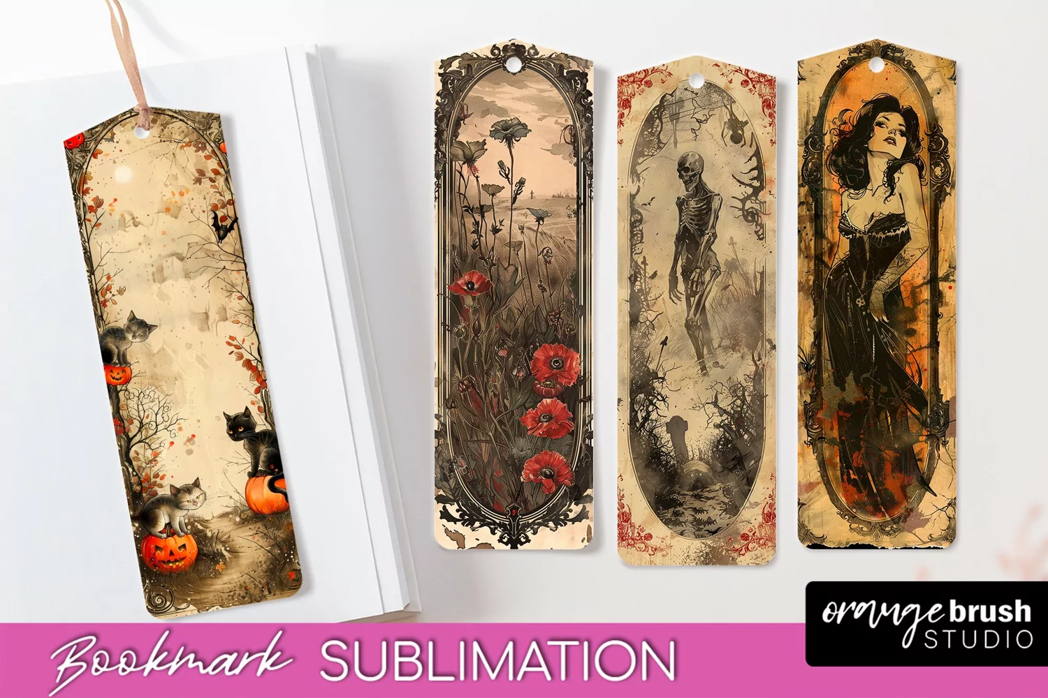 Vintage Halloween Bookmark - Printable Scrapbook Bookmarks product image 1