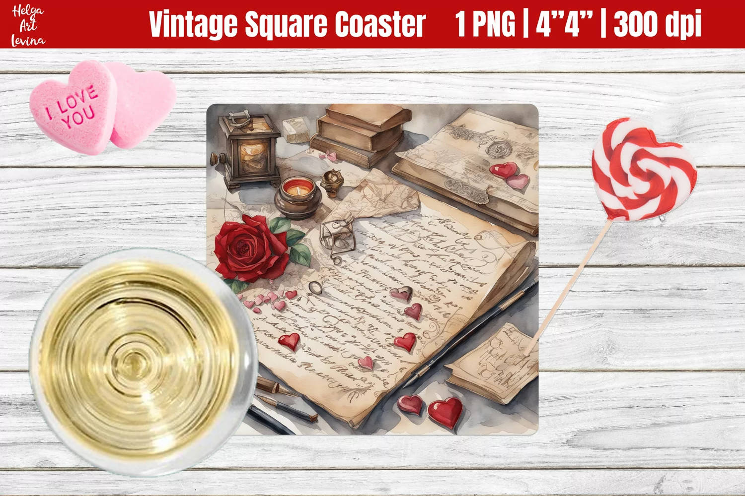 Vintage Valentine's Day| Square Coaster Sublimation product image 1