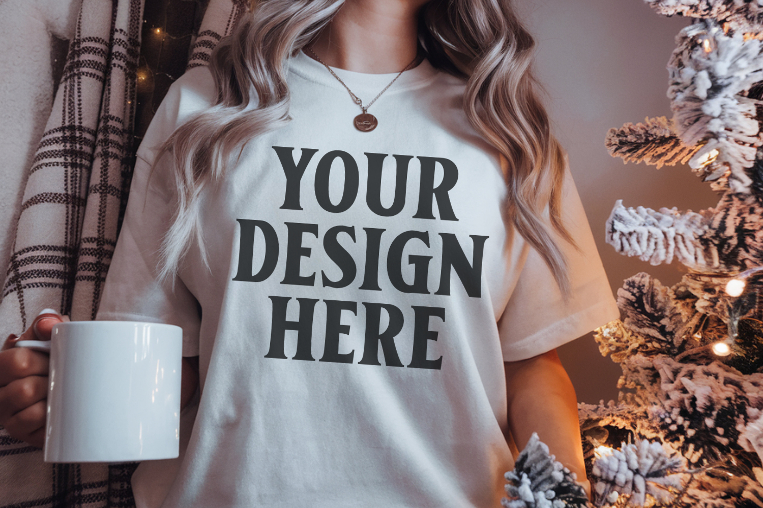 White Comfort Colors 1717 Christmas Shirt Mockup, Cozy product image 1