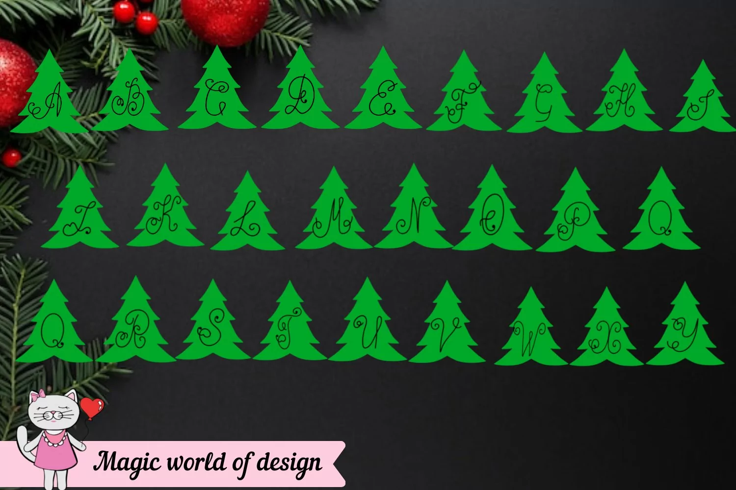 Christmas Tree Letters Alphabet png, doodle sublimation png product image 1