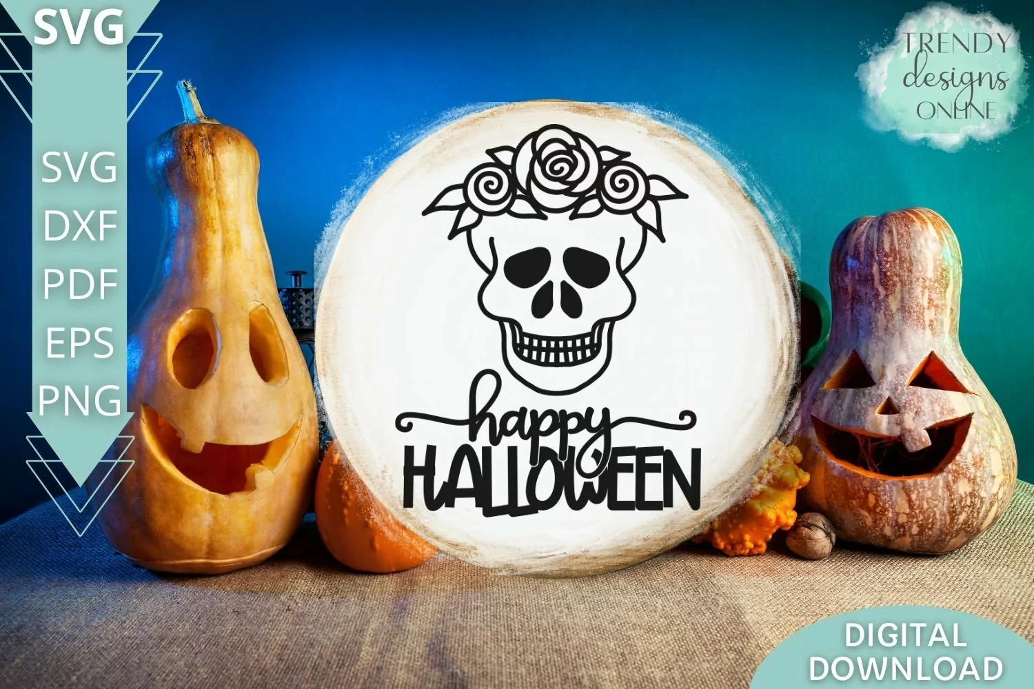 Floral Skull SVG, Happy Halloween round sign SVG product image 1