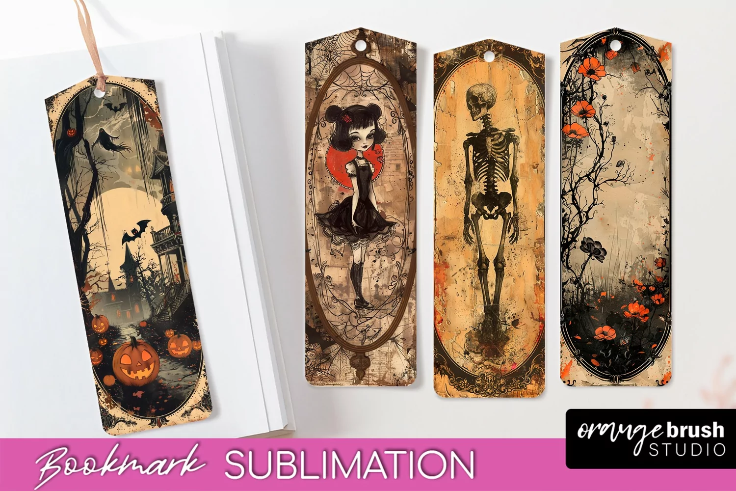 Vintage Halloween Bookmark - Printable Scrapbook Bookmarks product image 1