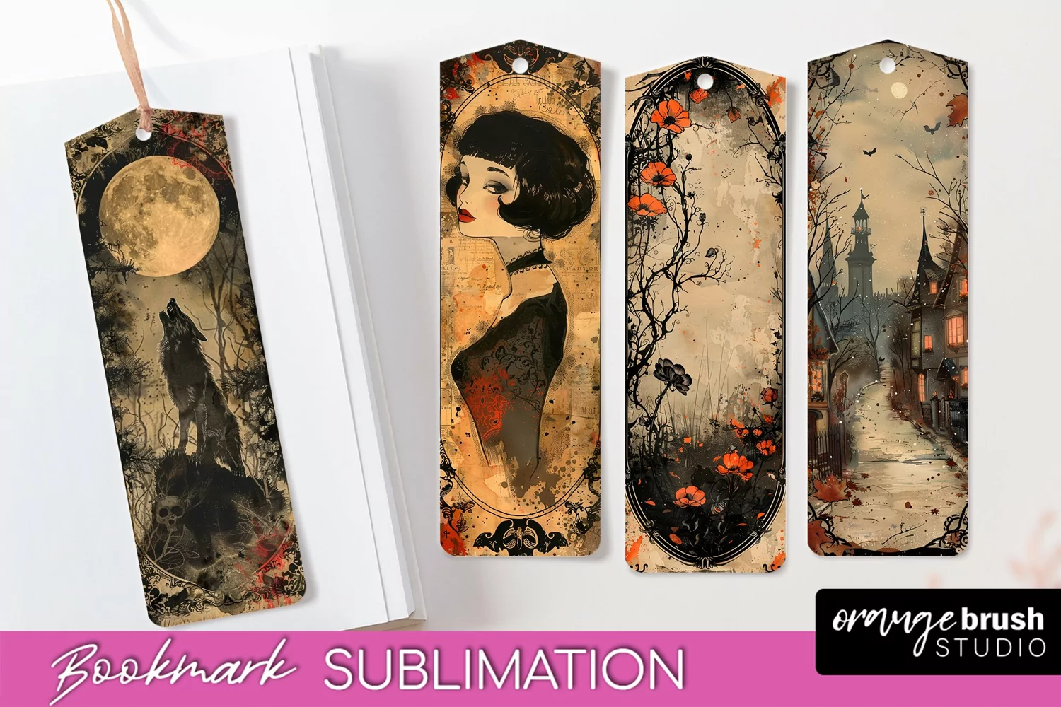 Vintage Halloween Bookmark - Printable Scrapbook Bookmarks product image 1