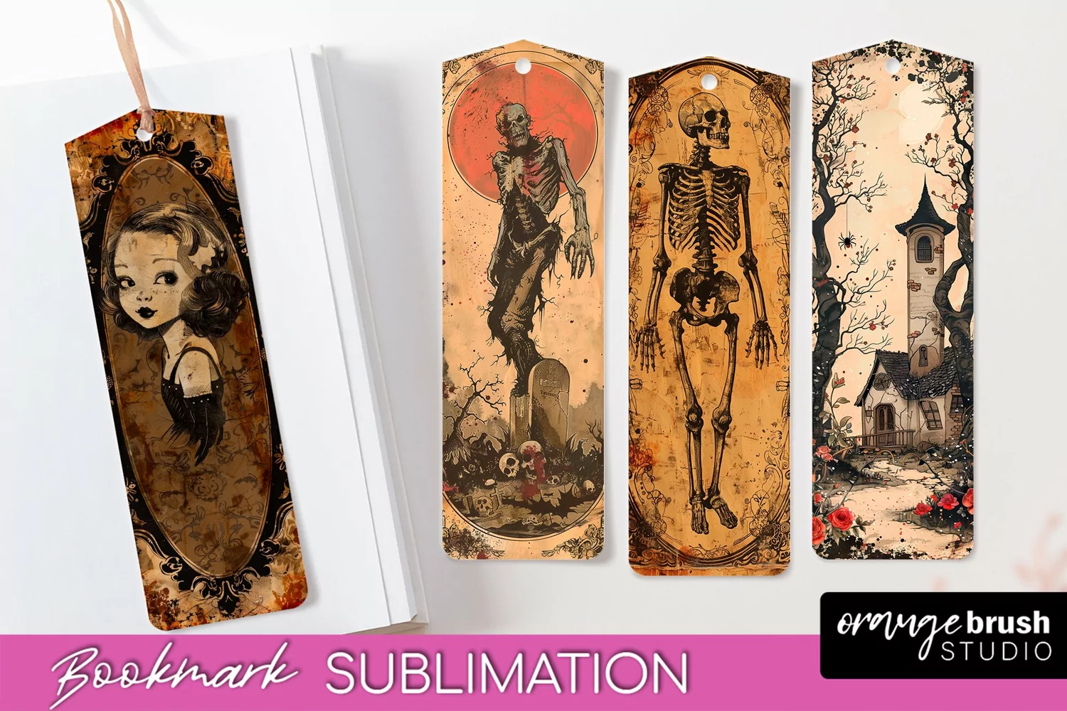 Vintage Halloween Bookmark - Printable Scrapbook Bookmarks product image 1