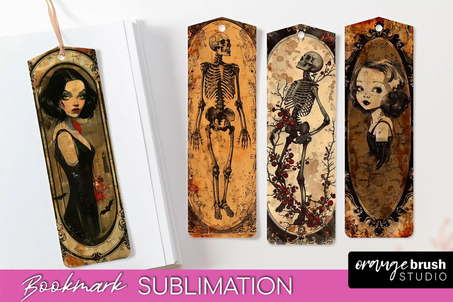 Vintage Halloween Bookmark - Printable Scrapbook Bookmarks product image 1