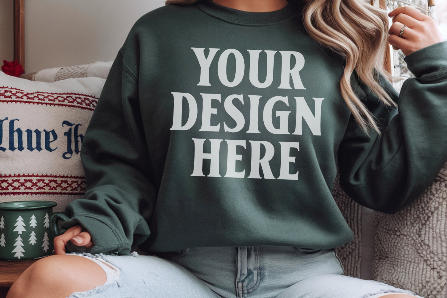Comfort Colors 1566 Blue Spruce Sweatshirt Mockup, Cozy Boho product image 1