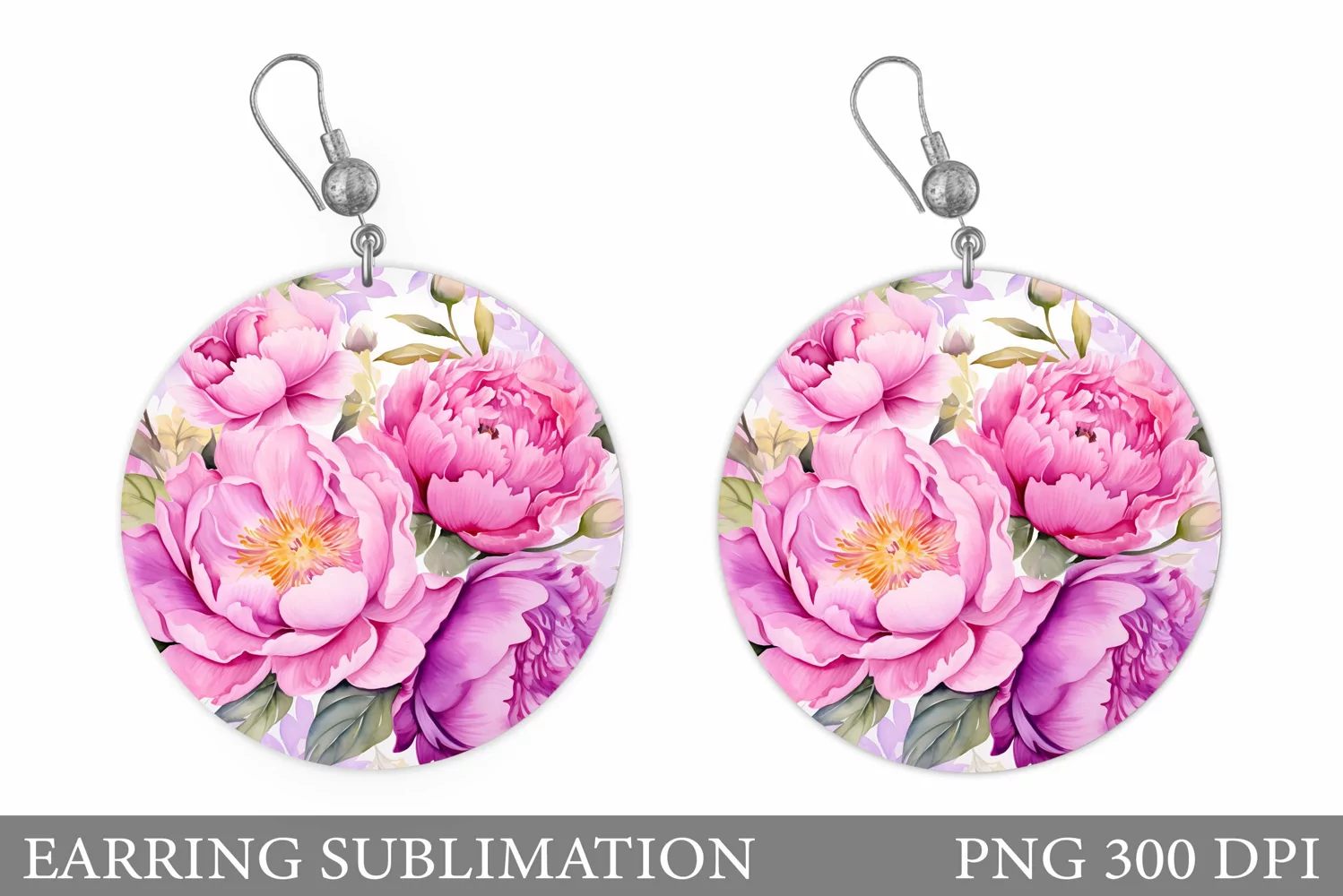 Peony Earring Sublimation. Flowers Earring Design product image 1