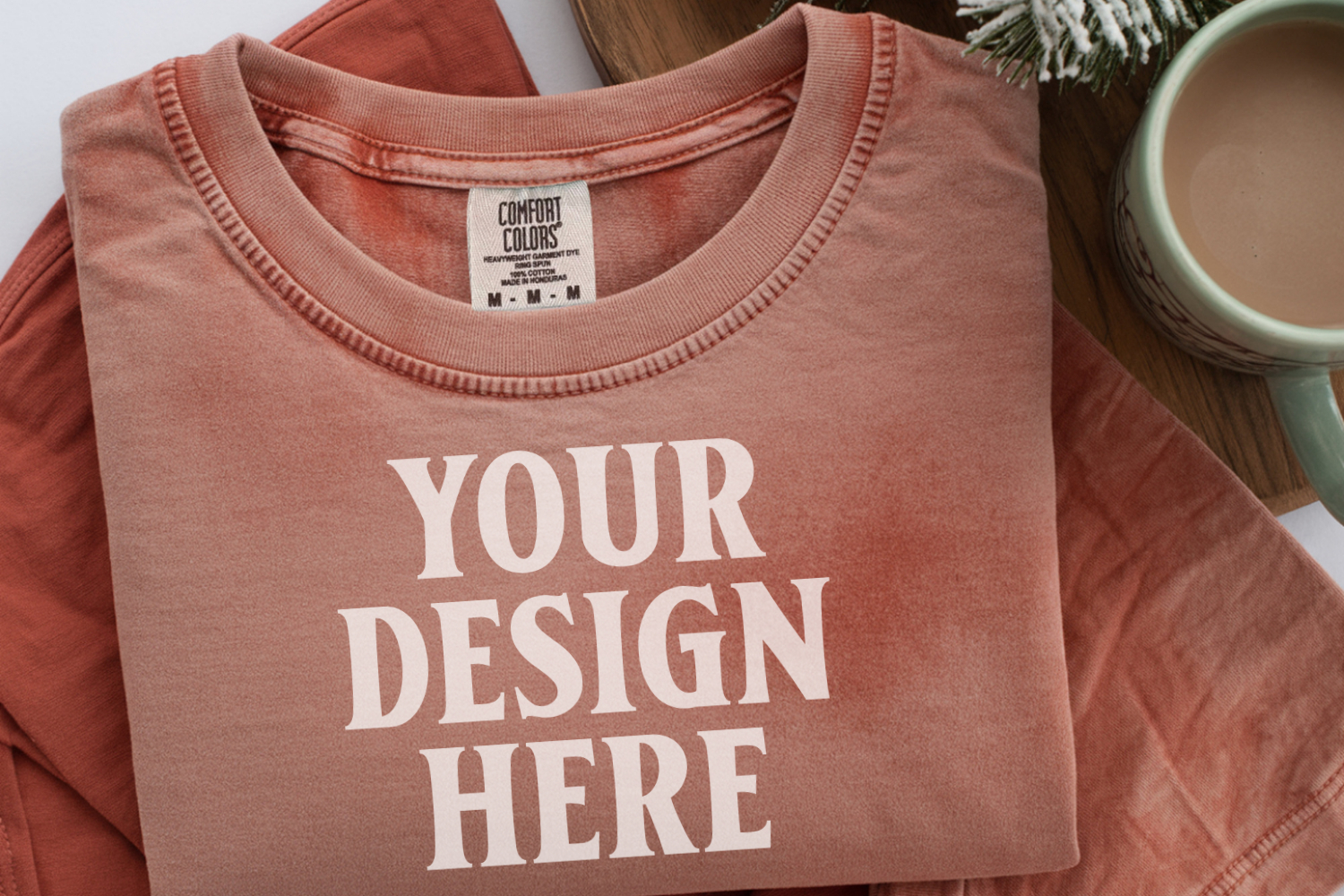 Brick Comfort Colors 1717 Christmas Folded T-Shirt Mockup product image 1