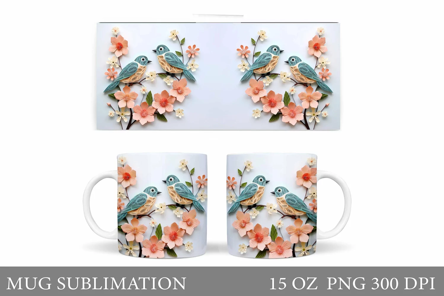 Paper Bird Mug Wrap Design. Bird Mug Wrap Sublimation product image 1