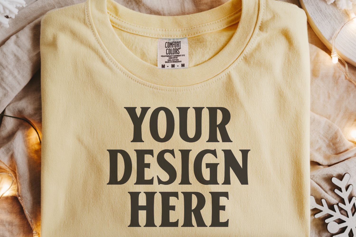 Butter Comfort Colors 1717 Christmas Folded T-Shirt Mockup product image 1