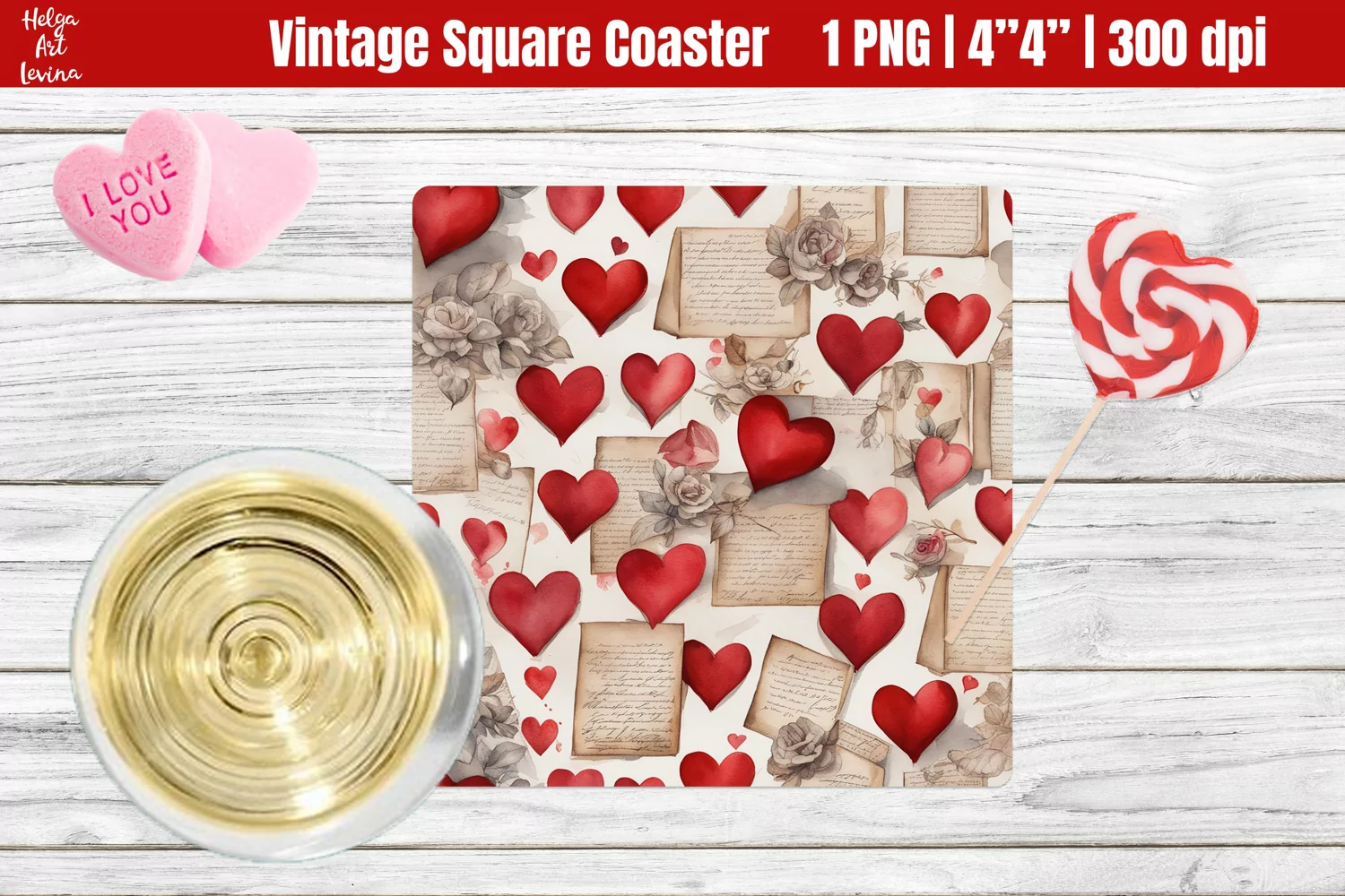 Vintage Valentine's Day| Square Coaster Sublimation product image 1