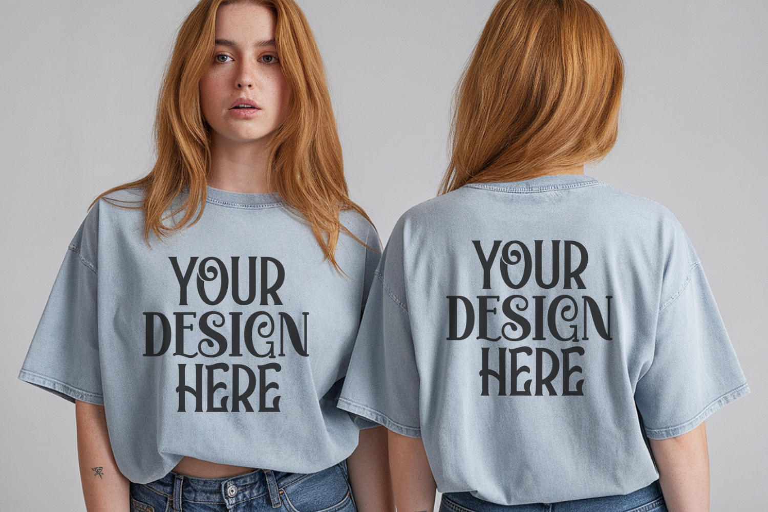 Ice Blue Comfort Colors 1717 Front & back T shirt Mockup product image 1