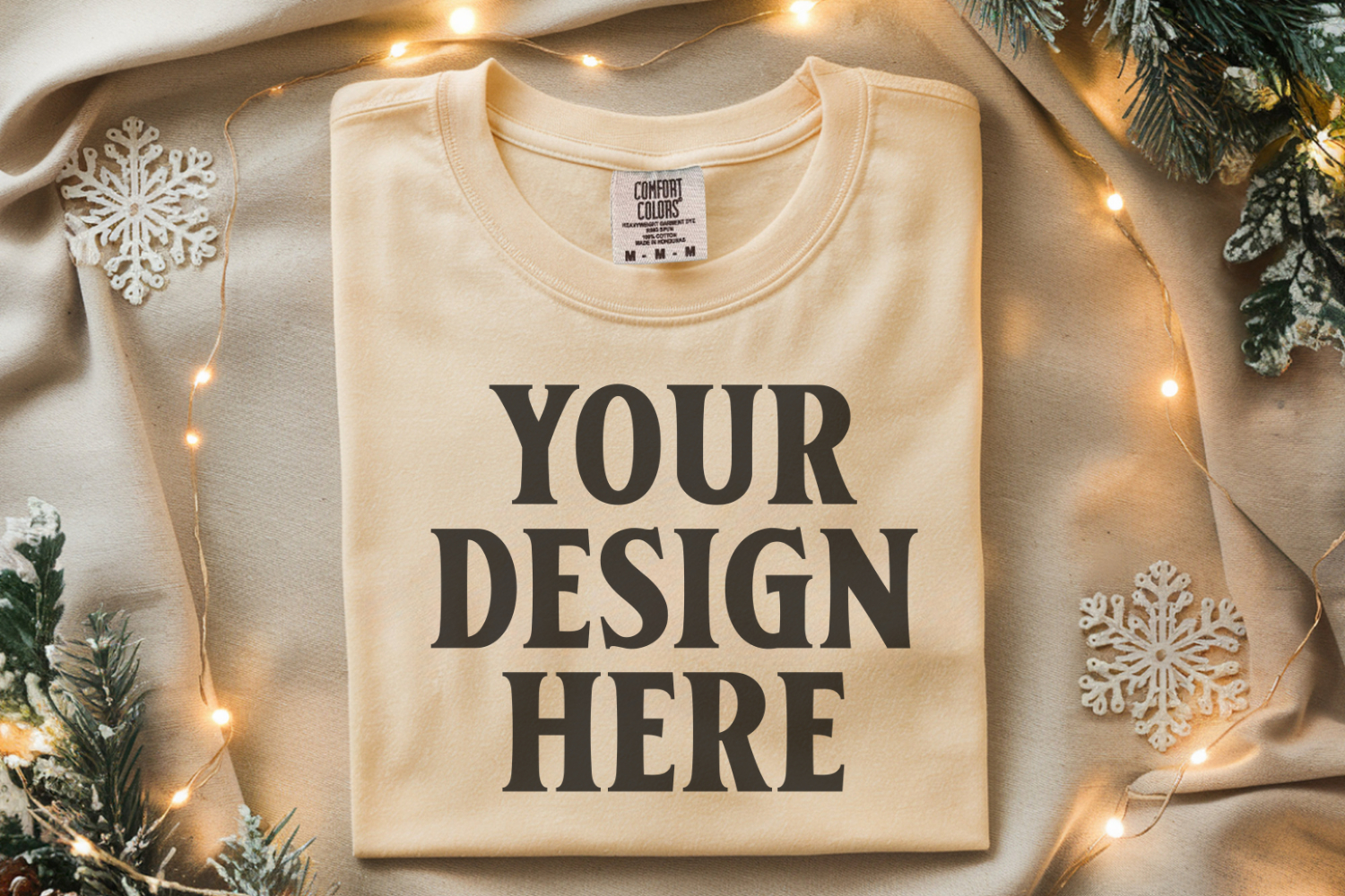 Butter Comfort Colors 1717 Christmas Folded T-Shirt Mockup product image 1