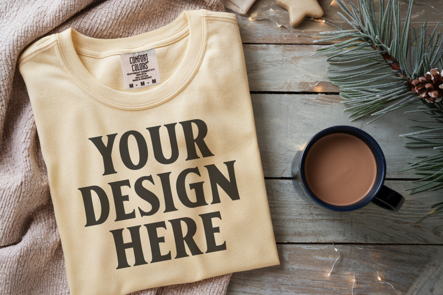 Butter Comfort Colors 1717 Christmas Folded T-Shirt Mockup product image 1