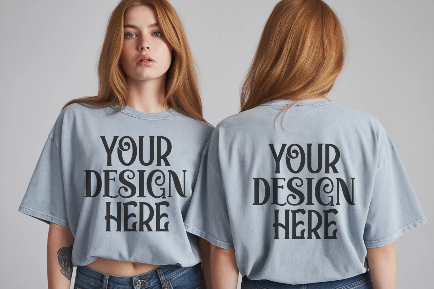 Ice Blue Comfort Colors 1717 Front & back T shirt Mockup product image 1