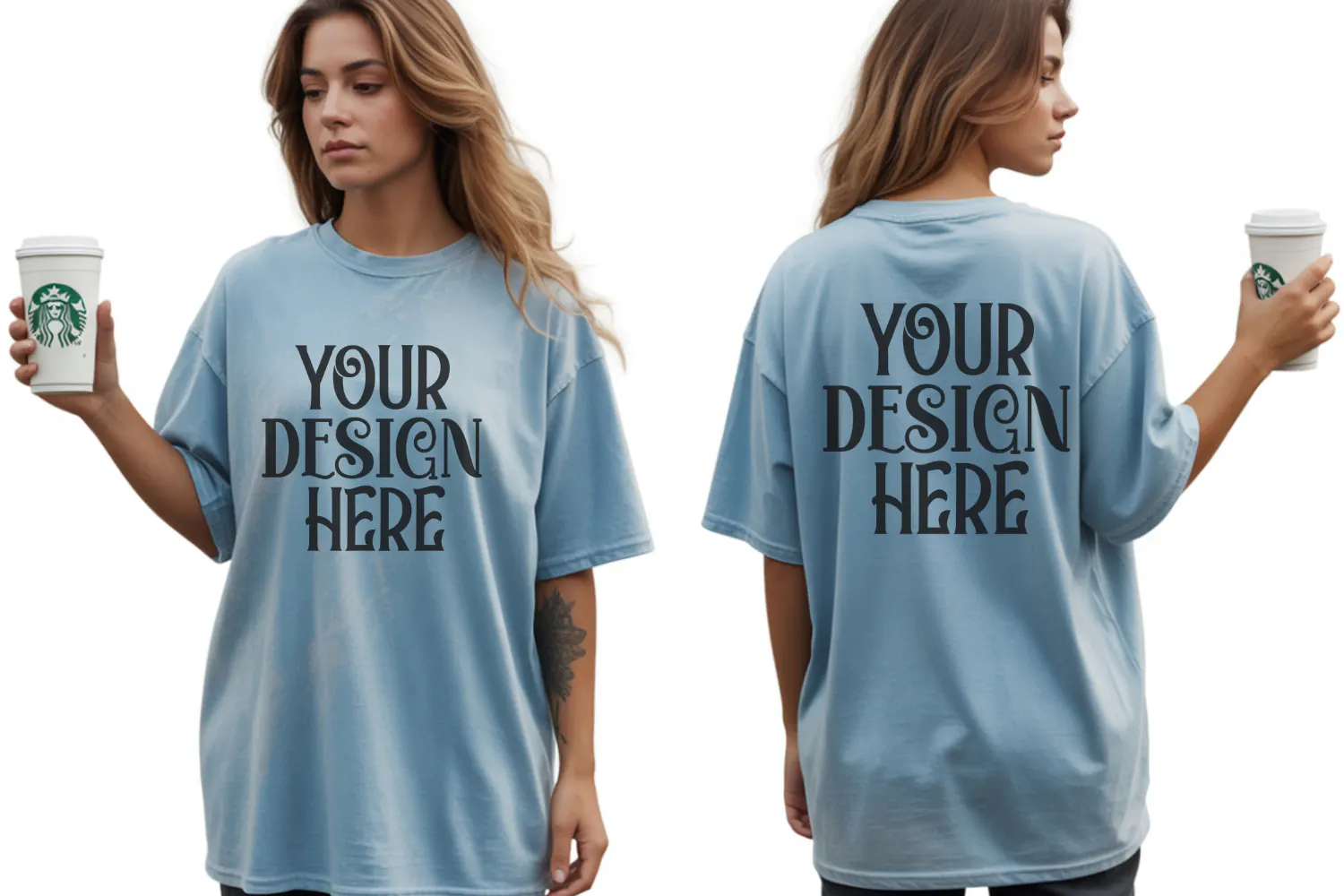 Ice Blue Comfort Colors 1717 Front & back T shirt Mockup product image 1