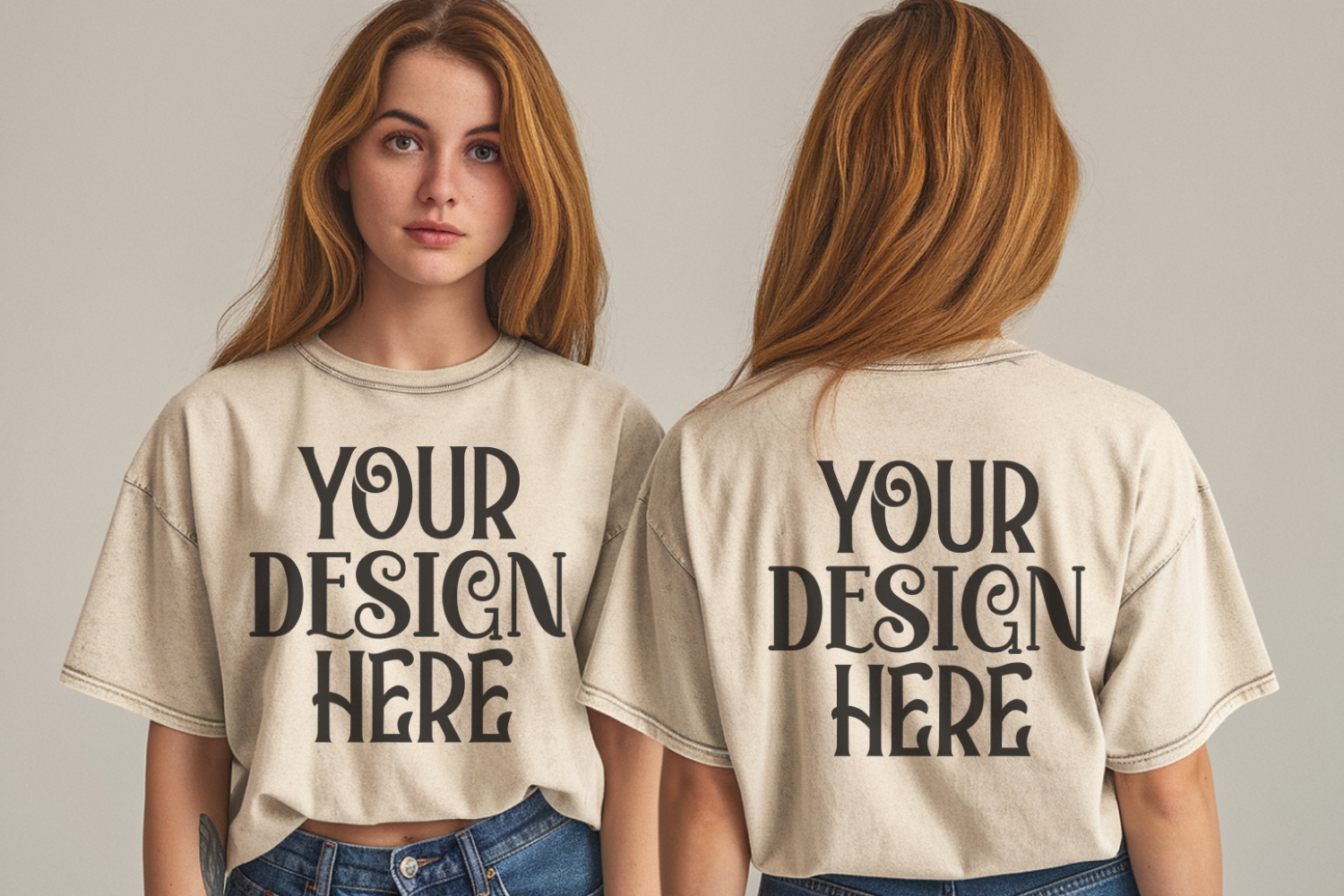 Ivory Comfort Colors 1717 Front & back T shirt Mockup product image 1