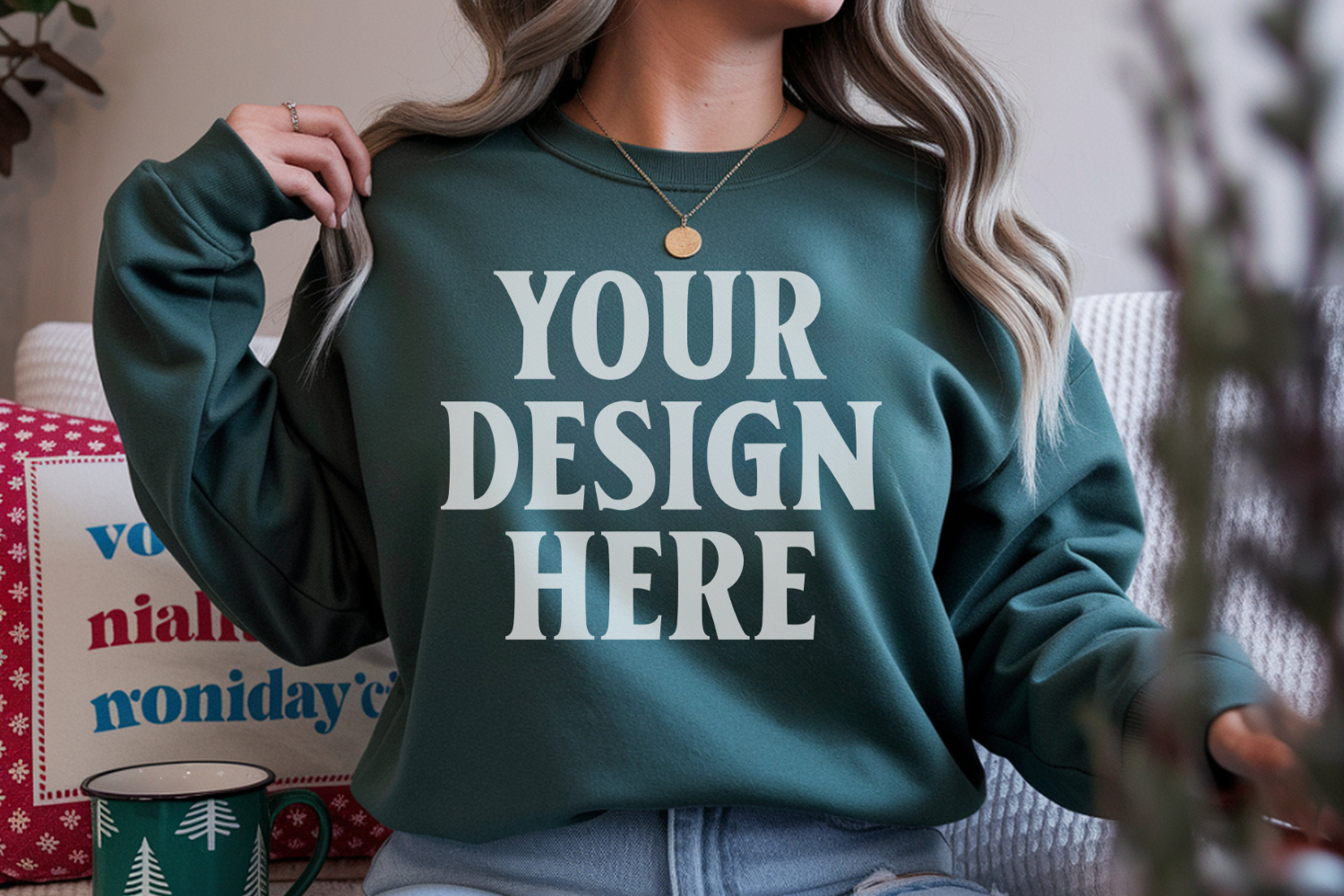 Comfort Colors 1566 Blue Spruce Sweatshirt Mockup, Cozy Boho product image 1