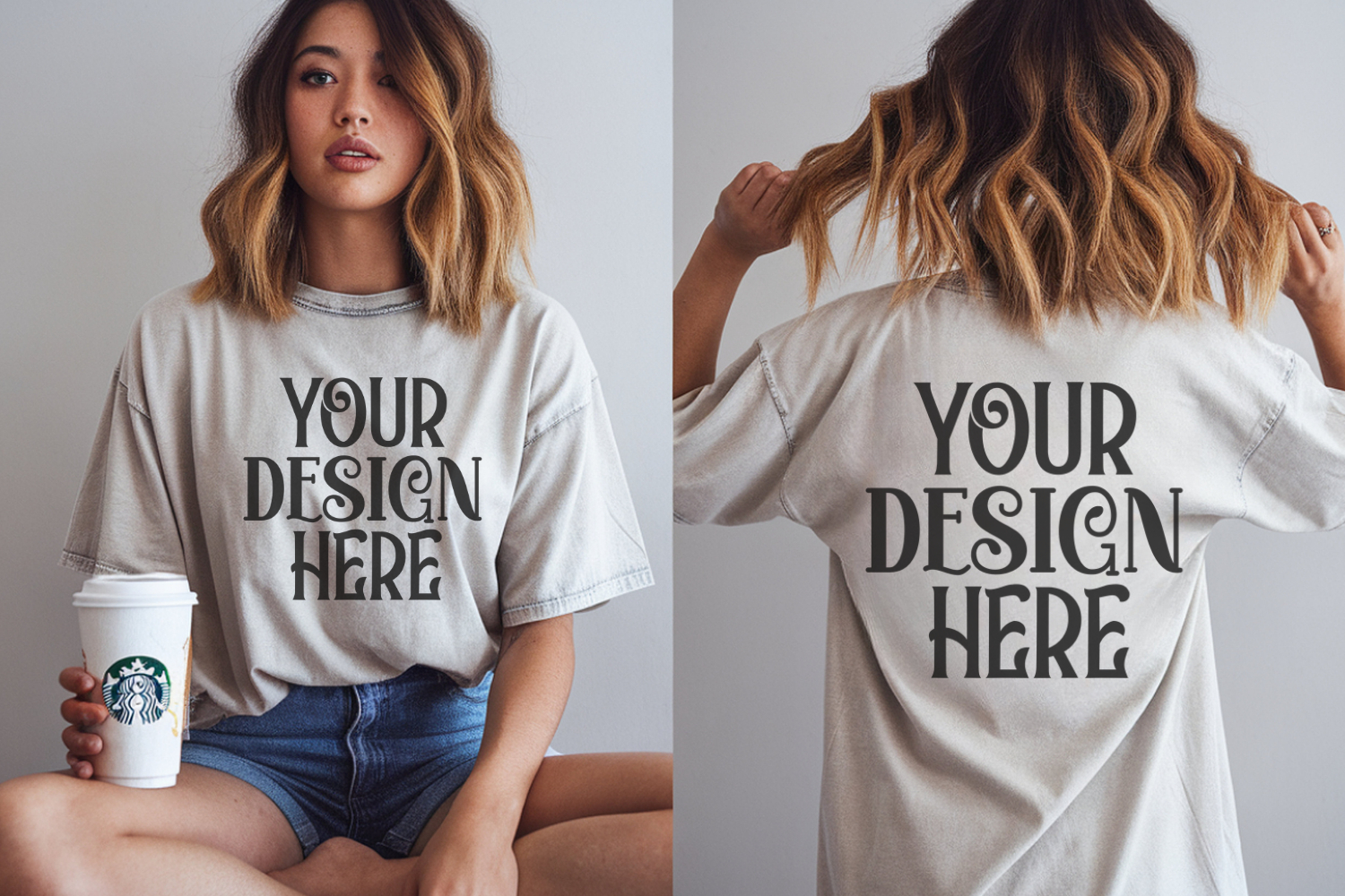 Ivory Comfort Colors 1717 Front & back T shirt Mockup product image 1