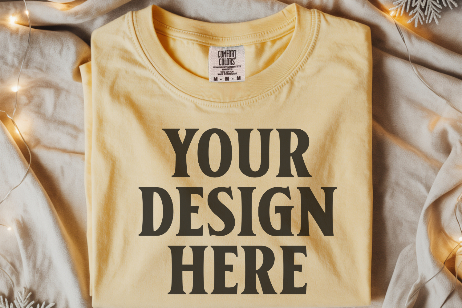 Butter Comfort Colors 1717 Christmas Folded T-Shirt Mockup product image 1