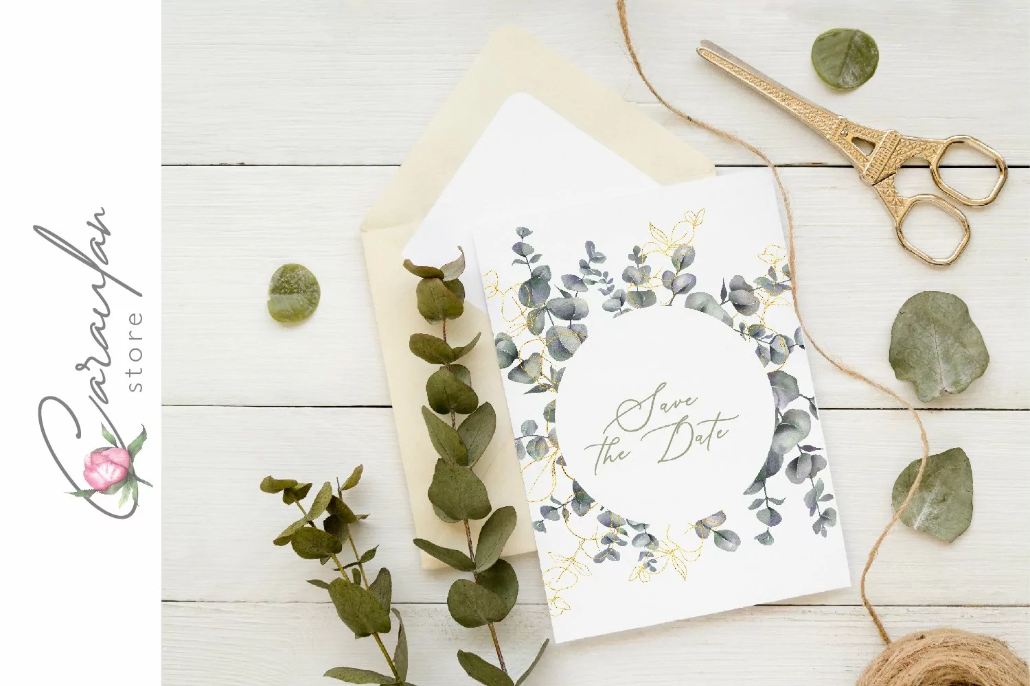 Watercolor & Golden Eucalyptus Frame Sublimation Design product image 1