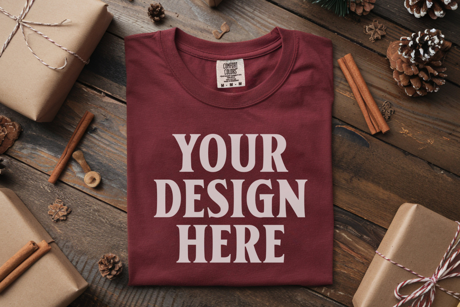Crimson Comfort Colors 1717 Christmas Folded T-Shirt Mockup product image 1