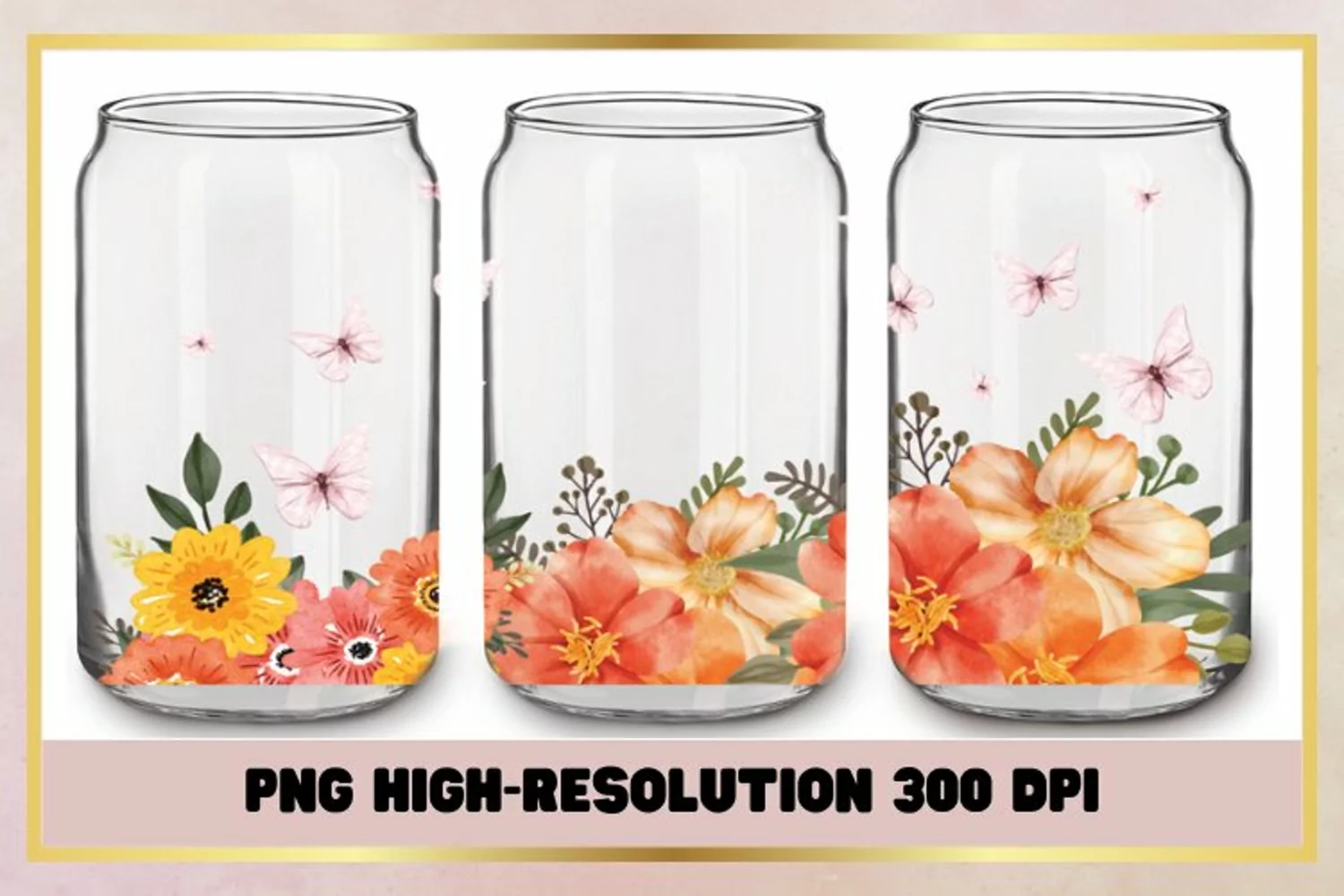 16 oz Libbey Glass Wrap Watercolor Flowers Butterfly product image 1