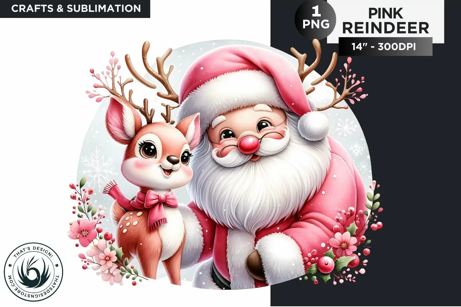 Christmas Cute Pink Reindeer PNG Clipart product image 1