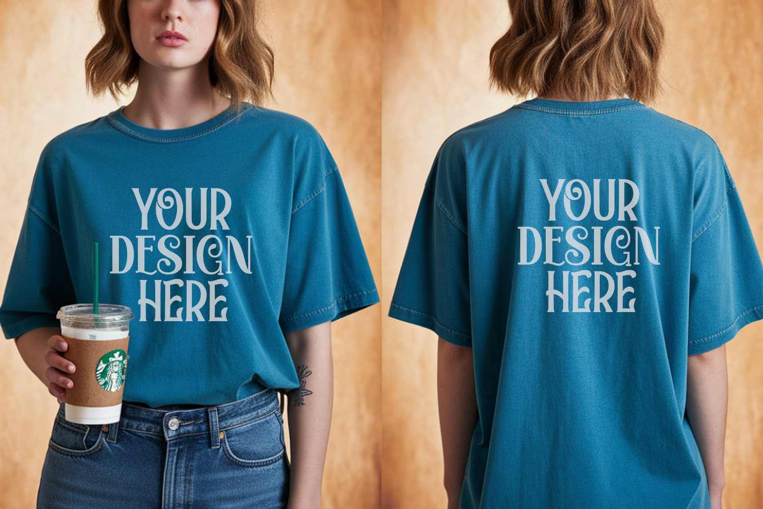 Lagoon Blue Comfort Colors 1717 Front & back T shirt Mockup product image 1
