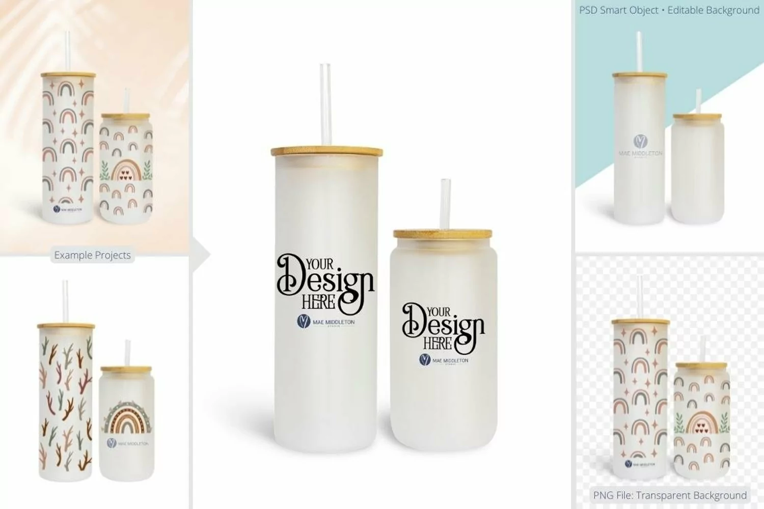 photo of frosted glass can and tumbler with example projects