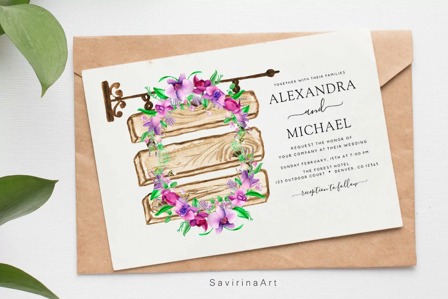Watercolor frame Orchids Tropic Banner invitation paper. product image 1