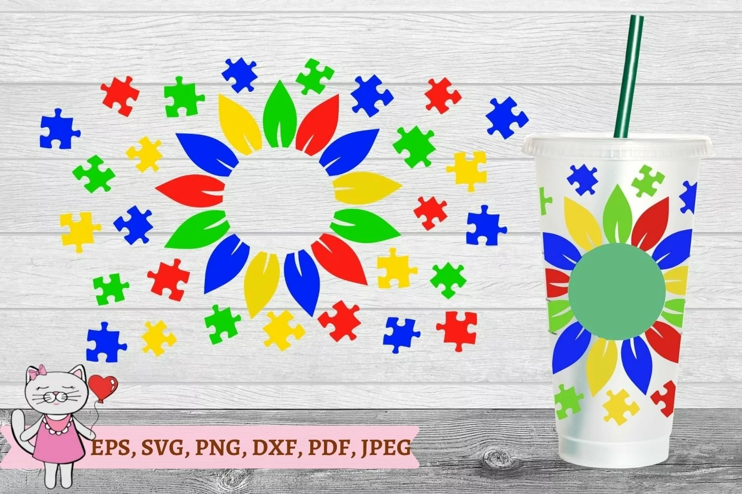 Autism sunflower puzzle svg, Full Wrap Venti Cold Cup 24 oz product image 1